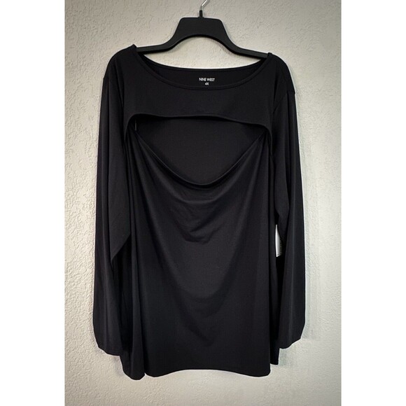 NINE WEST Womens Plus Black Long‎ Sleeve Fitted Top with Chest Cutout 4X NWT - Picture 1 of 4
